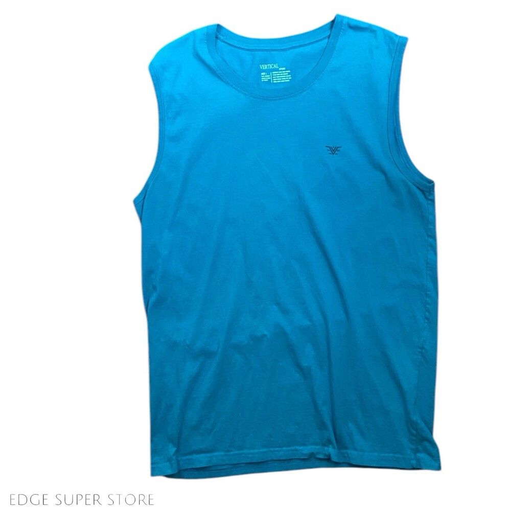 Vertical Sport Mens Light Blue Gym Beach Tank Top Shirt Size Large